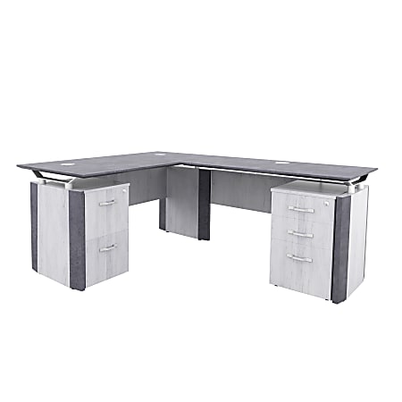 Forward Furniture Allure Double-Pedestal L-Shaped Desk, 29-9/16"H x 60"W x 78"D, Stormy Gray/Ashwood White