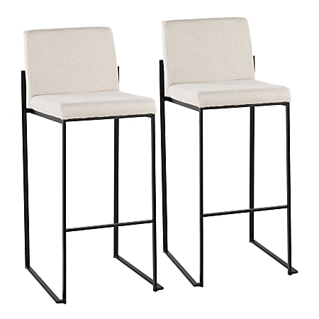 LumiSource Fuji High-Back Bar Stools, Beige/Black, Set Of 2 Stools