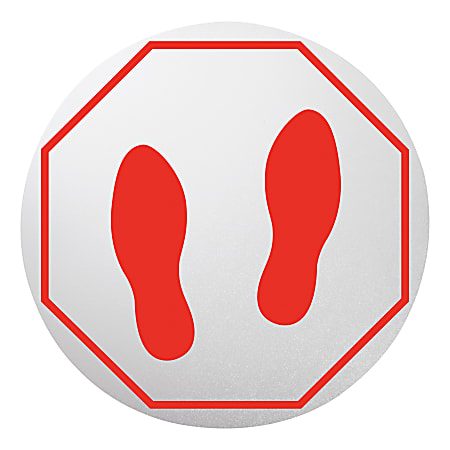 Lorell Footprint Personal Spacing Floor Decals, 20", White/Red, Pack Of 6 Decals