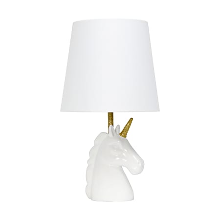 Simple Designs Sparkling Unicorn Table Lamp, 16"H, Gold/White