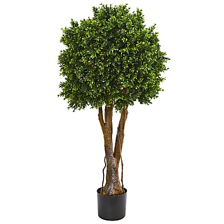 Nearly Natural 46"H UV-Resistant Boxwood Artificial Topiary Tree, 46"H x 18"W x 16"D, Black/Green
