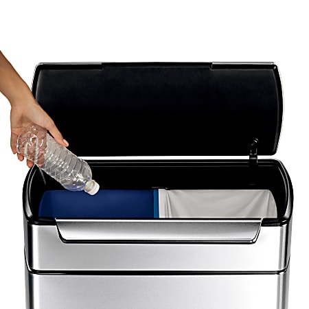 simplehuman Rectangular Metal Touch Bar Trash Can Dual Compartment 12.7  Gallons 28 H x 19 34 W x 11 716 D Brushed Stainless Steel - Office Depot
