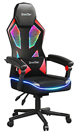 Bestier Ergonomic Gaming Chair With Integrated LED Lights, Black/Red