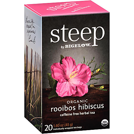 Steep by Bigelow&reg; Rooibos Hibiscus Herbal Tea Bag - 1.6 oz - 20 Teabag - Decaffeinated - GMO Free - Kosher - Organic - 20 / Box