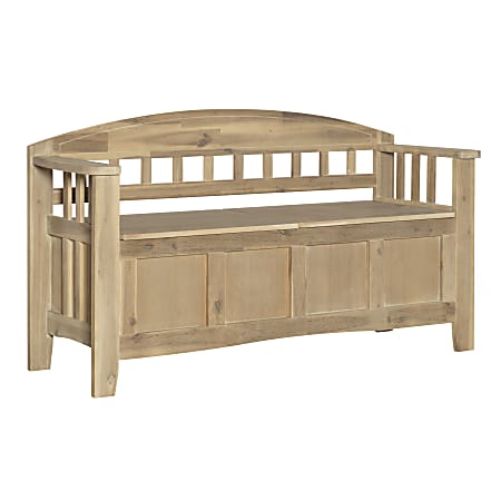 Linon Cara Split-Seat Storage Bench, 28-1/4"H x 52"W x 17"D, Natural Washed