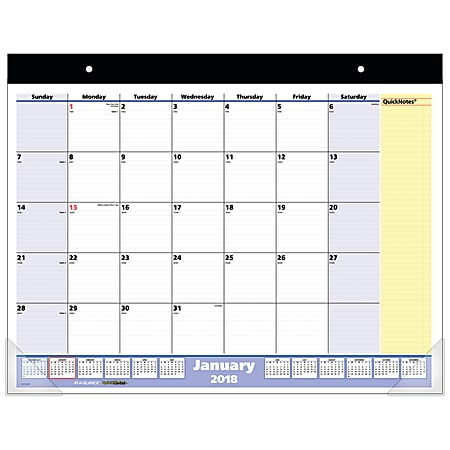 AT-A-GLANCE® QuickNotes® 13-Month Desk Pad Calendar, 22" x 17", White, January 2018 to January 2019 (SK70000-18)