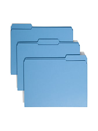 Smead® Color File Folders, With Reinforced Tabs, Letter Size, 1/3 Cut, Blue, Box Of 100