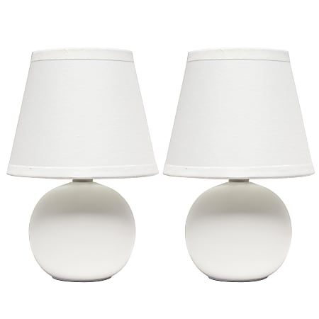 Creekwood Home Nauru Petite Ceramic Orb Base Table Lamp, 8-11/16"H, White Shades/White Bases, Set Of 2