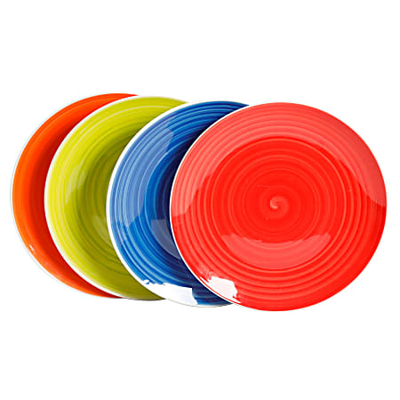 Gibson Home Crenshaw 4-Piece Fine Ceramic Dinner Plate Set, 10-1/4", Assorted Colors