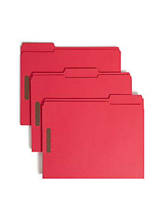 Smead® Color Reinforced Tab Fastener Folders, Letter Size, 1/3 Cut, Red, Pack Of 50