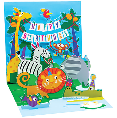 Up With Paper Everyday Pop-Up Greeting Card With Envelope, Half Fold, 4-1/2" x 4-1/2", Jungle Birthday