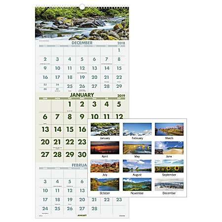 AT-A-GLANCE® Scenic 3-Month 14-Month Wall Calendar, 12" x 27", December 2018 to January 2020
