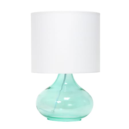 Simple Designs Glass Raindrop Table Lamp, 13-3/4"H, White Shade/Aqua Base