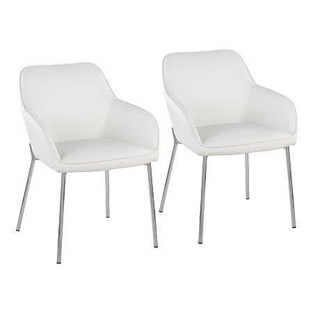 LumiSource Daniella Contemporary Dining Chairs, White/Chrome, Set Of 2 Chairs