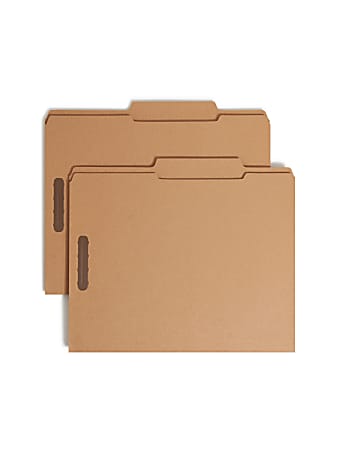 Smead® Kraft Reinforced Tab Fastener Folders, 3/4" Expansion, 8 1/2" x 11", Letter, Brown, Box of 50