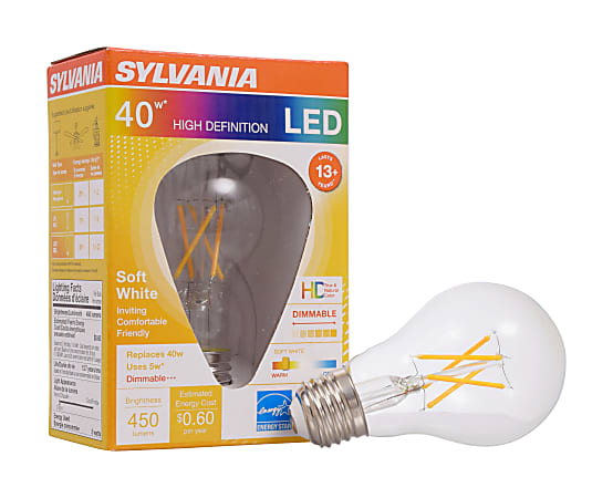 Sylvania LEDvance A19 Dimmable 450 Lumens LED Light Bulbs, 5 Watt, 2700 Kelvin/Soft White, Case Of 6 Bulbs