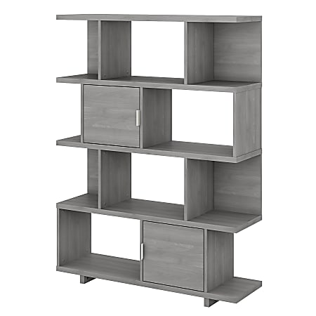 kathy ireland® Home by Bush Furniture Madison Avenue 63"H 4-Shelf Geometric Etagere Bookcase With Doors, Modern Gray, Standard Delivery