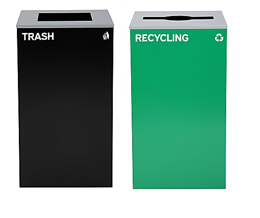 Alpine Industries Stainless-Steel Open Top Mixed Recycling And Trash Can Set With Square And Mixed Lids, 29 Gallons, , Black/Green - ALP4450-BLK-KIT12