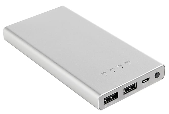 Ativa® Rechargeable Power Bank, 8000 mAh, Silver