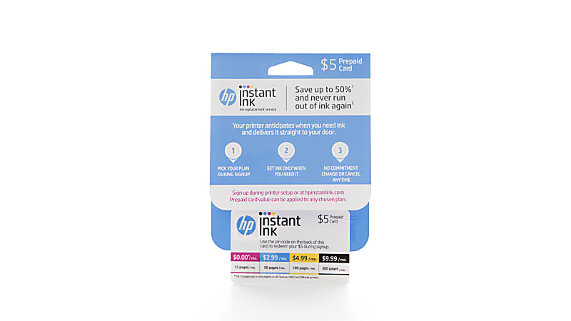 HP Instant Ink $5 Prepaid Card, Four Monthly Plans 15/50/100/300 Pages, Available In Stores