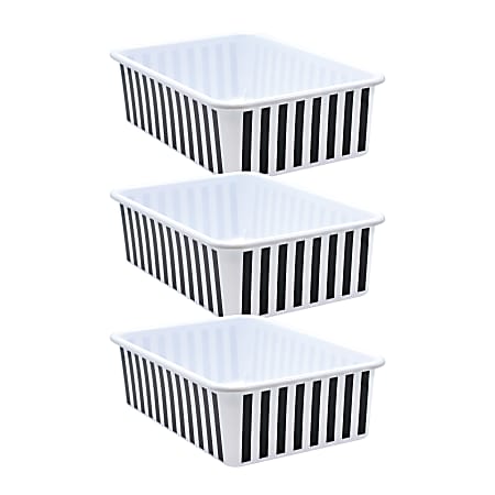 Teacher Created Resources Plastic Storage Bin, Large, Black and White Stripes, Pack Of 3