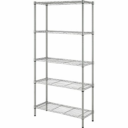 Lorell Light-Duty Wire Shelving, 5 Tier(s), 72"H x 36"W x 14"D, Floor, Epoxy, Silver, Plastic, Metal, Steel