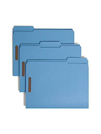 Smead® Color Reinforced Tab Fastener Folders, Letter Size, 1/3 Cut, Blue, Pack Of 50 (12040)