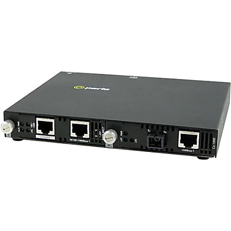 Perle SMI-1000-S1SC120U Media Converter - 2 x Network (RJ-45) - 1 x SC Ports - Management Port - 10/100/1000Base-T, 1000Base-BX