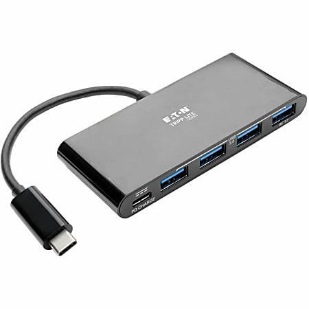 Eaton Tripp Lite series 4-Port USB C Hub Adapter w 4x USB-A & USB Type C PD Charging Black Thunderbolt 3 Compatible - U4600044ABC