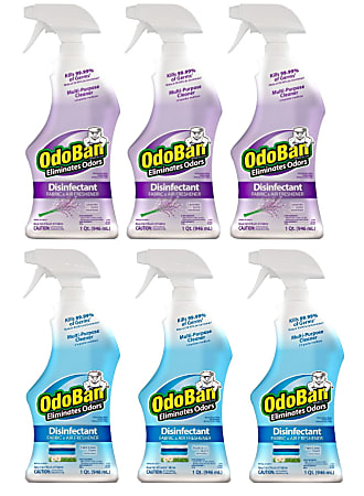 OdoBan Odor Eliminator Disinfectant Spray, Lavender And Fresh Linen Scent, 32 Oz, Case Of 6 Bottles