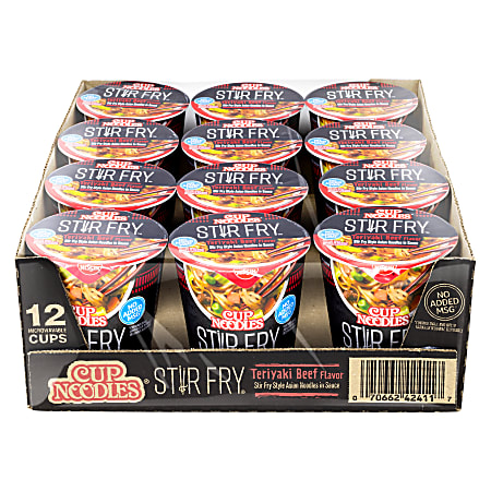 Nissin Cup Noodles Stir Fry Teriyaki Beef, 3 Oz, Pack Of 12