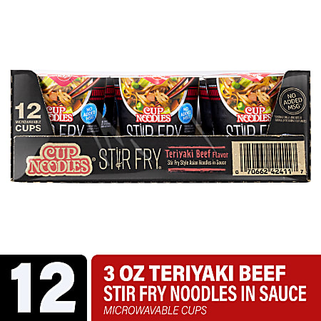 Nissin Cup Noodles Stir Fry Teriyaki Beef 3 Oz Pack Of 12 - Office Depot
