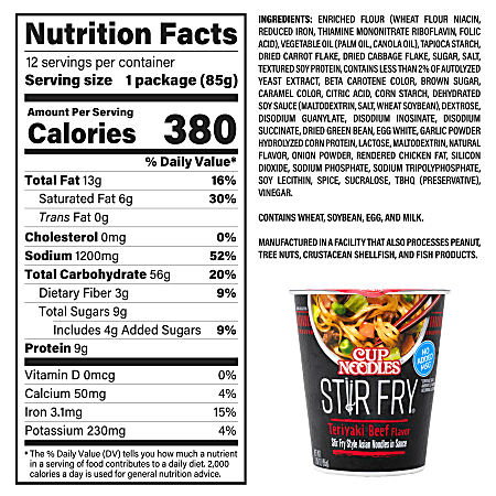 Nissin Cup Noodles Stir Fry Teriyaki Beef 3 Oz Pack Of 12 - Office Depot