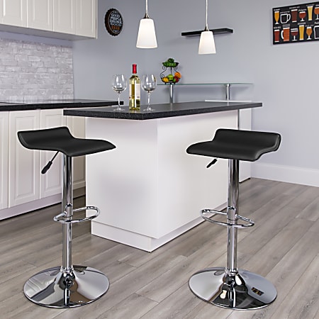 Flash Furniture Contemporary Vinyl Adjustable-Height Bar Stool With Solid Wave Seat, Black/Chrome