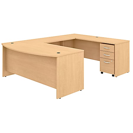 Bush Business Furniture Studio C U-Shaped Desk With Mobile File Cabinet, 72"W x 36"D, Natural Maple, Standard Delivery