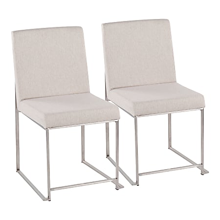 LumiSource High-Back Fuji Dining Chairs, Beige/Brushed Stainless Steel, Set Of 2 Chairs