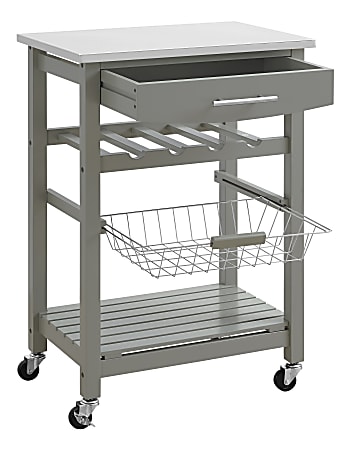Linon Claus Wood Kitchen Cart, With Shelf, 33-15/16"H x 22-15/16"W x 15-3/4"D, Gray