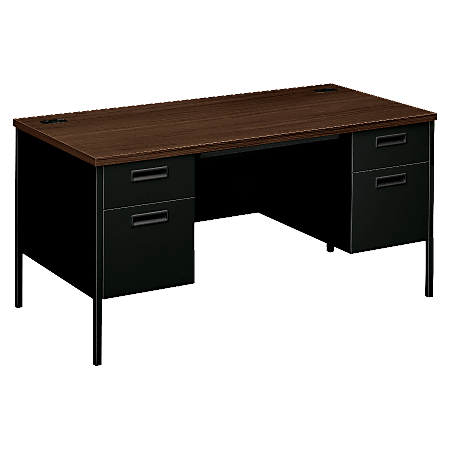 HON® Metro Classic Series Double-Pedestal Desk, 29 1/2"H x 60"W x 30"D, Black/Walnut