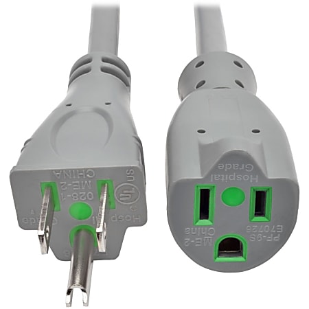 Eaton Tripp Lite Series Hospital-Grade Extension Cord, NEMA 5-15P to NEMA 5-15R - Green Dot, 15A, 125V, 14 AWG, 15 ft. (4.57 m), Gray - P024015GYHG