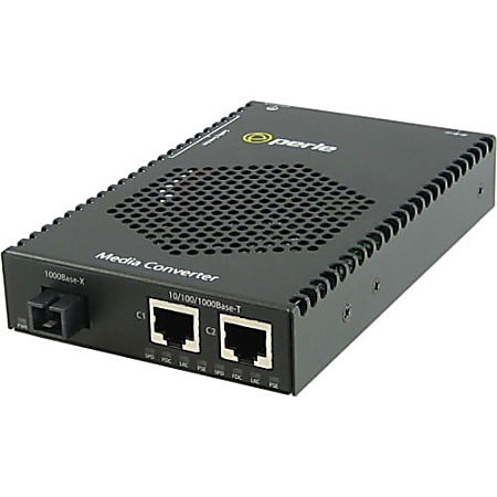 Perle S-1110DP-S1SC80U Media Converter - 2x PoE (RJ-45) Ports - 1 x SC Ports - 1000Base-BX-U, 10/100/1000Base-T - Rail-mountable, Rack-mountable, Wall Mountable