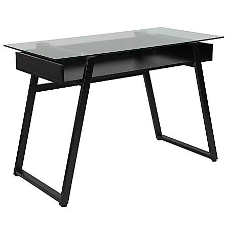 Flash Furniture 43"W Glass And Metal Computer Desk, Clear/Black