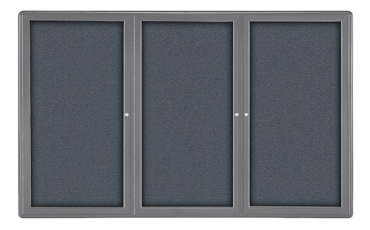 Ghent Ovation 3-Door Bulletin Board, Fabric, 48" x 72", Gray, Gray Aluminum Frame