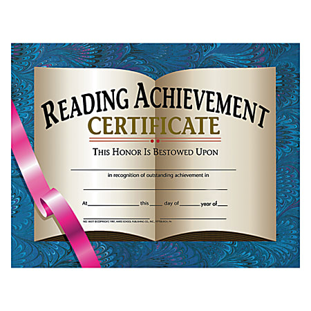 Hayes Reading Achievement Certificates, 8 1/2" x 11", Beige/Blue, 30 Certificates Per Pack, Bundle Of 6 Packs