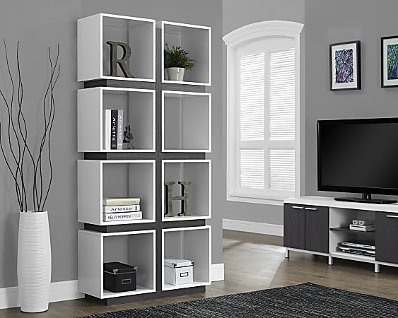 Monarch Specialties 72"H 8-Cube Bookcase, White/Gray