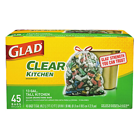 Glad® Tall Kitchen Recycling Drawstring Trash Bags, 13 Gallons, Box Of 45 Bags