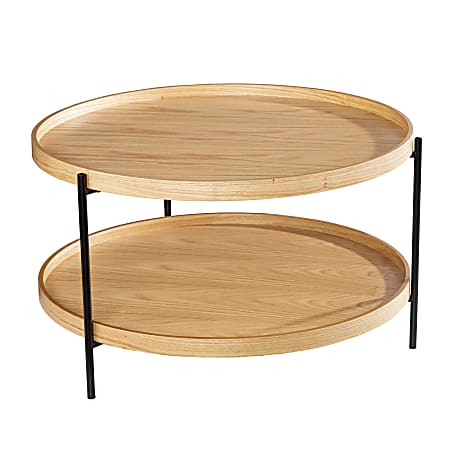 SEI Furniture Verlington Round Cocktail Table, 18”H x 33-1/4”W x 3-3/4”D, Natural/Black