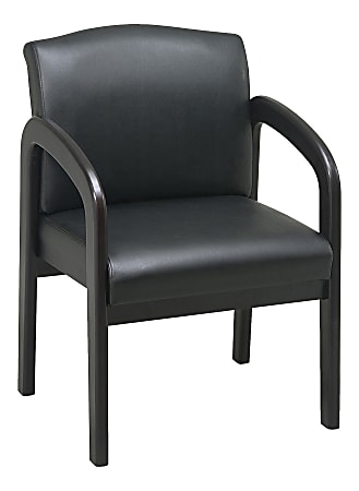 Lorell® Deluxe Bonded Leather Guest Chair, Black/Espresso Frame