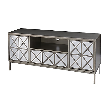SEI Furniture Downley Storage TV/Media Stand, 24”H x 53-3/4”W x 15-3/4”D, Silver