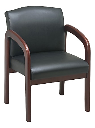 Lorell® Deluxe Bonded Leather Guest Chair, Black/Cherry Frame