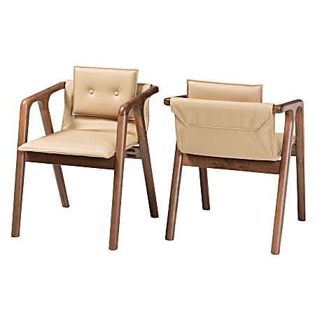 Baxton Studio Marcena Dining Chairs, Beige/Walnut Brown, Set Of 2 Chairs